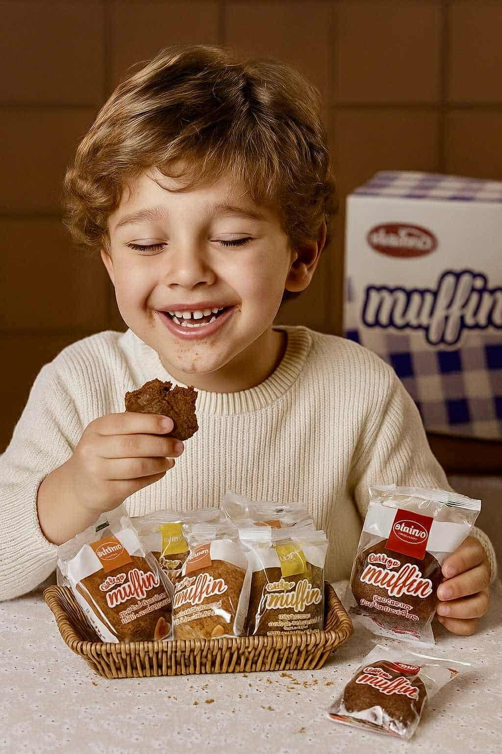 Enfant souriant avec les muffins Stamo